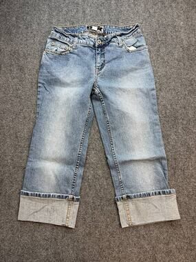 Vintage Y2K R4R Rave Jeans Women’s Juniors Size 7 Blue Stretch Capri Cuffed